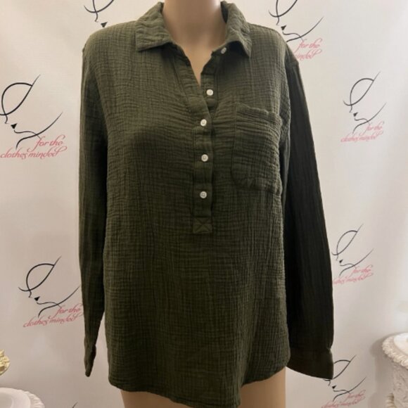 A. N. A. Sz L. Crinkle Cotton Popover. 1/2 Button Placket. Long Sleeve. B121 - Picture 1 of 5